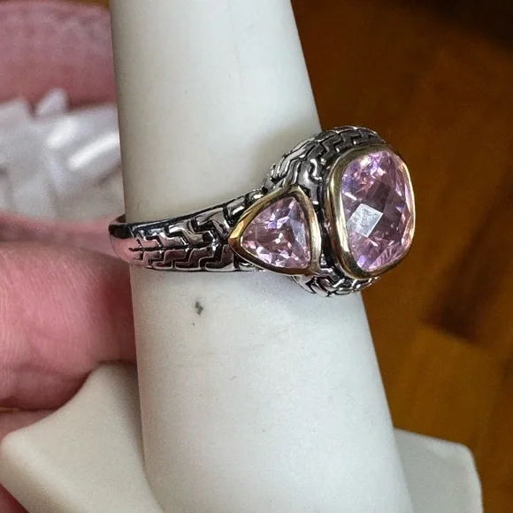 925 Cushion Checkerboard Cut Pink Morganite Ring - Picture 4 of 7